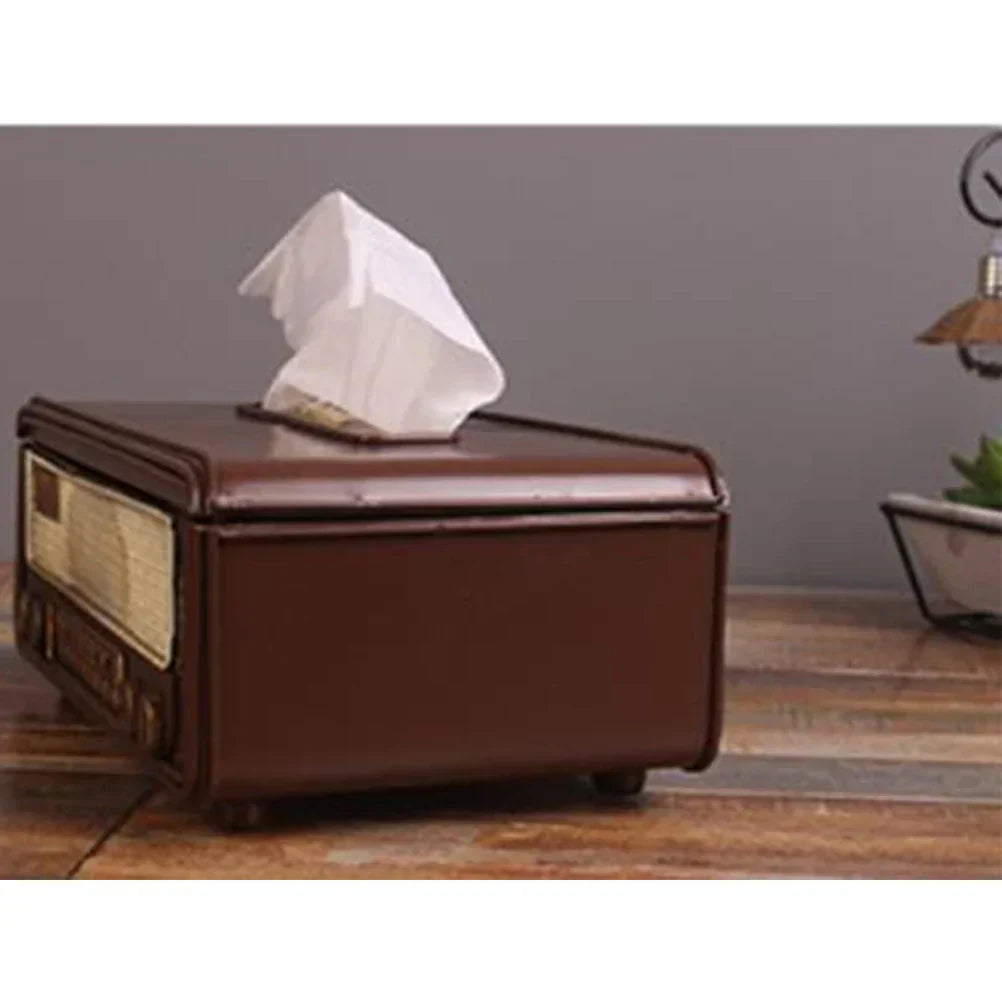 Retro Radio Shape Tissue Paper Box Napkin Storage Box Container Paper Towel Holder Paper Towel Holder Case for Home Bar Office