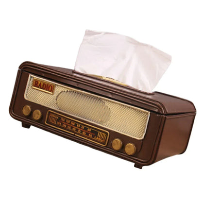 Retro Radio Shape Tissue Paper Box Napkin Storage Box Container Paper Towel Holder Paper Towel Holder Case for Home Bar Office